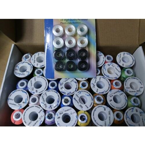 40 Brother Colors Polyester Machine Embroidery Thread + 12 Prewound bobbin size A