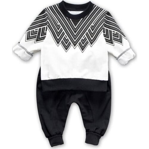 Boy Spring and Autumn 2019 new Chinese children set abstract pattern long-sleeved clothing + trousers cotton Sportswear