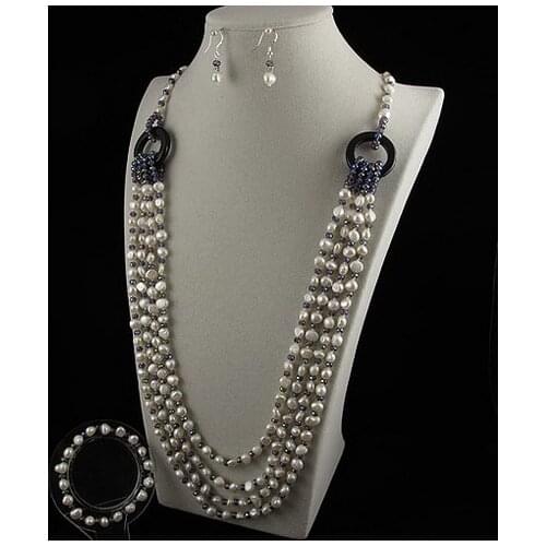 Wholesale Elegant jewelry crystal black Genuine fresh water pearl necklace bracelet earring free shipping A2183a