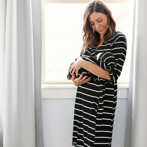 Maternity Dress Robe Super Soft Striped Baby Swaddle Blanket Cotton Jersey Swaddle