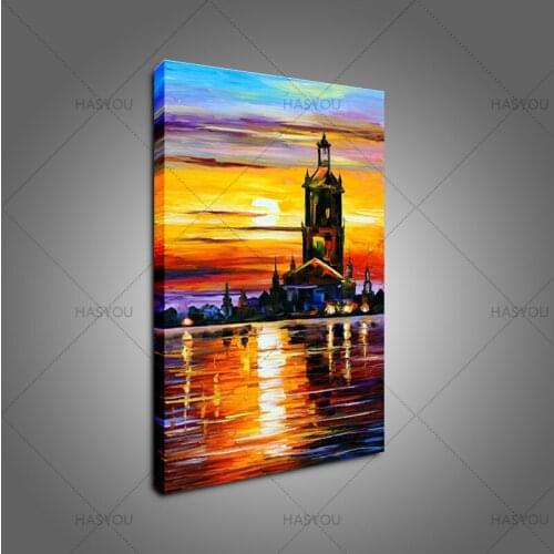 Professional artist new Hand Painted Modern Oil Painting New York City in the sunset Canvas oil painting Wall Art For Home Decor