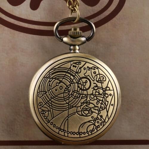 Retro Bronze Theme Quartz Analog Pocket Watch Men Women Full Hunter Antique Classic Clock Necklace Chain