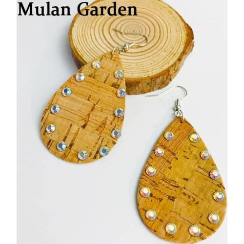 M&G 4 Colors Vintage Wood PU Leather Earrings Personality Nail Statement Water Drop Earrings Jewelry Women Accessories Girl Gift