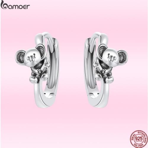 Bamoer New Cute Koala Animal Earrings for Women 100% 925 Sterling Silver Creative Earrings Fashion Jewelry Gift for Girl GAE507