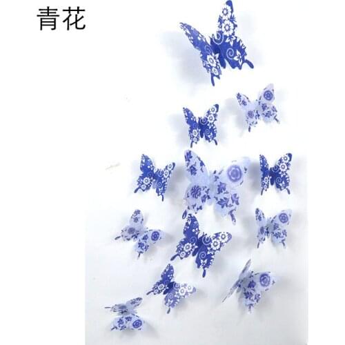Blue and white three-dimensional simulation butterfly wall stickers 12 sets of home decoration wedding celebration stickers
