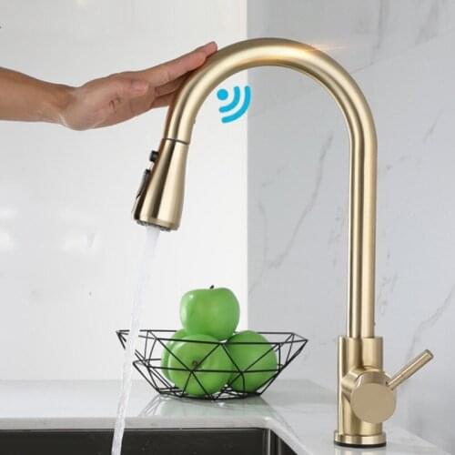 304 Stainless Steel Kitchen Faucet Pull Out Black Gold Brushed Hot Cold Mixer Water Tap Touch Control Sink Faucets Spray Taps