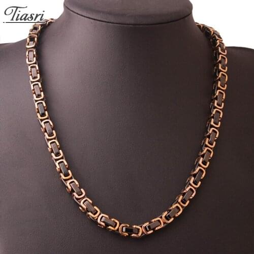 Tiasri 11mm Byzantine Chain Man Necklace on the Neck Collar Choker High Quality Stainless Steel Jewelry Accessories Wholesale