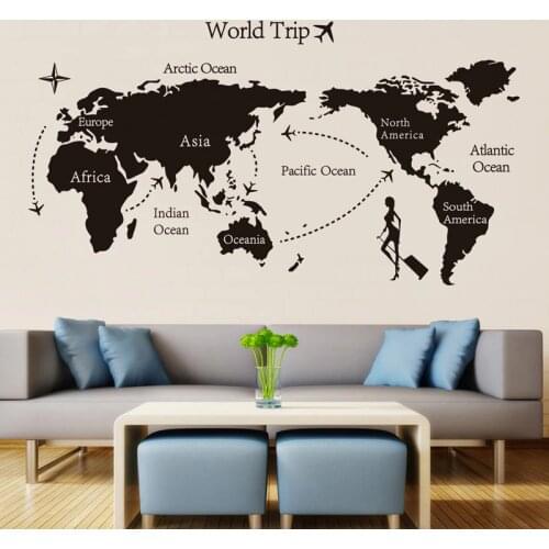 Black World Trip map Vinyl Wall Stickers for Kids room Home Decor office Art Decals 3D Wallpaper Living room bedroom decoration