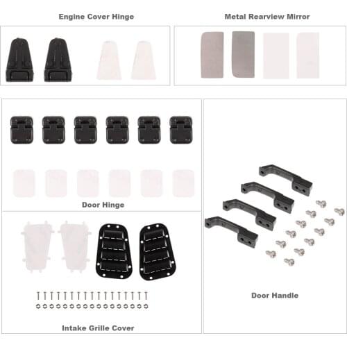 Intake Grille Engine Cover Hinge Door Handle Hinge Metal Rearview Mirror Combo for 1/10 RC Crawler Car Traxxas