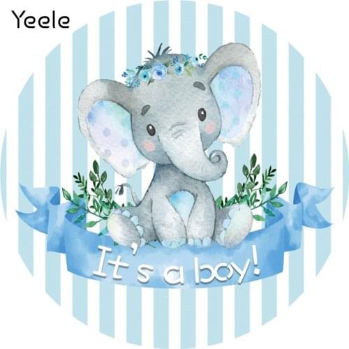 Yeele Newborn Baby Shower Boy Round Elasticity Backdrop Circle Elephant Safari Party Photography Background For Photo Studio