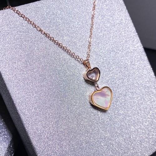 YUN RUO Fashion White Shell Heart Pendant Necklace Rose Gold color Titanium Steel Jewelry Woman Birthday Gift Not Change Color
