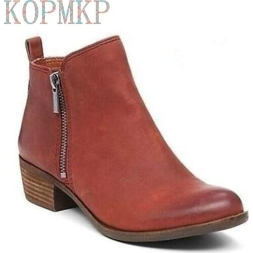 2020 New Style Women Boots Autumn Winter Ankle Boots Vintage Motorcycle Boots Square Heel Zipper Shoes Woman Fashion Causal Shoe