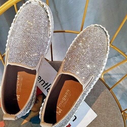 Women Crystal Diamond Flat Shoes Platform Round Toe Rhinestone Casual Sneakers Single shoe large size