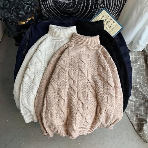 Winter Turtleneck Sweater Mens Warm Fashion Solid Color Casual Knit Pullover Men Loose Knitting Sweaters Mens Clothes M-3XL