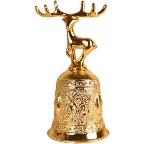 Gold Reindeer Hand Bell Christmas Gifts Engraved Antique Loud and Clear Sound Church Bronze Bell Home Dining Table Decoration