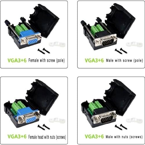 Vga solderless male to female connector display db15 three row 15 pin VGA terminal with housing vga3+6