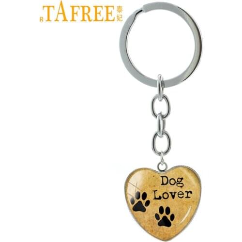TAFREE Dog Lover Hand Crafted heart Pendant key chain ring My Friend Pet Dog Paw Prints keychain cute dog keyring jewelry HP99