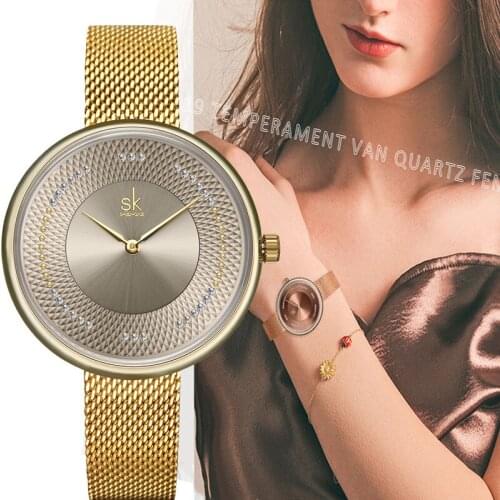 Shengke Diamond Womens Watches Stylish Creative Japanese Quartz Ladies Thin Watch Luxury Stainless Steel Reloj Mujer Wife Gifts