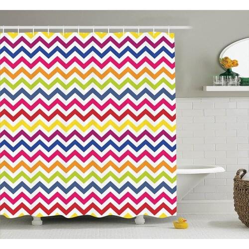 Chevron Decor Shower Curtain Chevron Colorful Rainbow Festive Fun Enjoyment Artistic Bath Curtain With Hooks For Bathroom