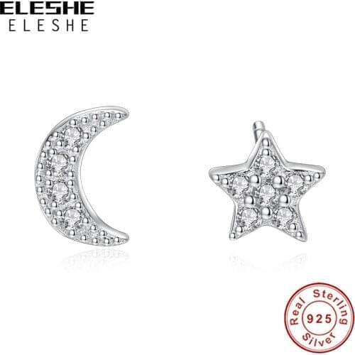 ELESHE Wholesale Fashion Luxury 925 Sterling Silver Dazzling CZ Star Moon Stud Earrings for Women Trendy Valentines Day Gift