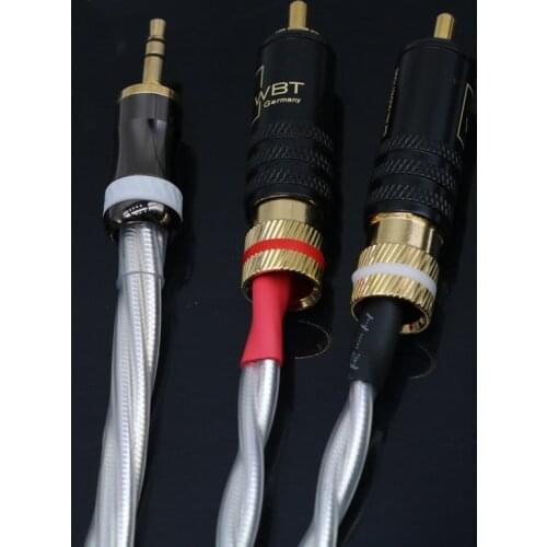 HIFI Nordost Silver Aux 3.5mm Headset Plug to 2 RCA Jack Audio Signal line Computer Audio Connection 2RCA Shield Cable Wire