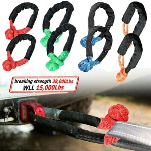 Two Piece Soft Shackle Rope Synthetic Towing Recovery Strap 38000 Lbs WLL 7.5 Tons Nylon Flexible Synthetic Firm High Quality