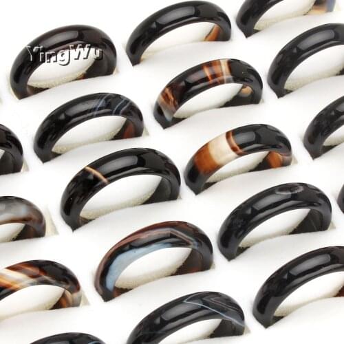 Yingwu Natural Agate Ring Gemstone Jade Ring Couple Love men women Rings Natural Stone jewelry 30pcs Wholesale