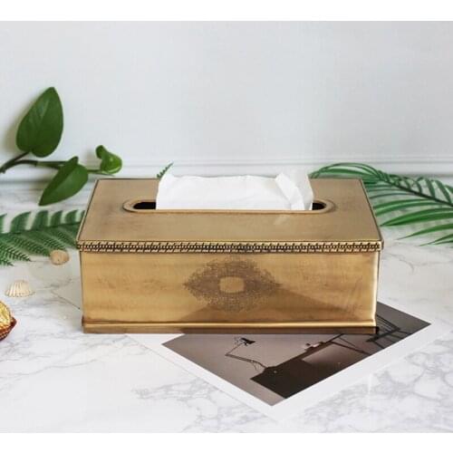 Tissue Boxes коробка для салфеток Nordic Style Brass Pure Copper Vintage Simple Carved Table Napkin Box Creative Decoration