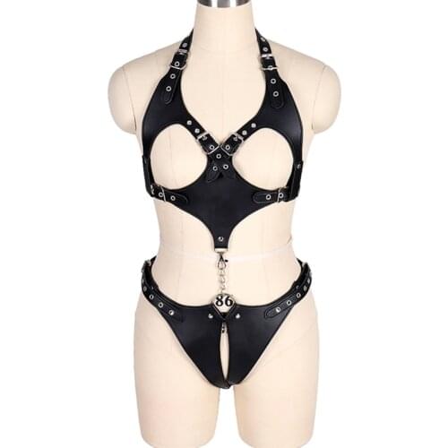 Leather Harness Underwear Set Garter Belts Sexy Women Waist To Leg Bondage Cage Straps Bra Garter Body Belts Lingerie Club Rave