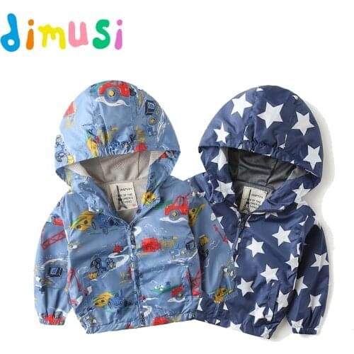 DIMUSI Boys Jackets Spring Autumn Childrens Cartoon Trench Coats Hooded Baby Girls Windbreaker Bomber Jackets Kids Clothing 8Y