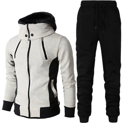 Cotton Fleece Warm Man Thicken Sweat Coat + Sweat Pants 2021 Autumn Winter Plus Size Loose Male Stand Collar Clothing Tracksuit