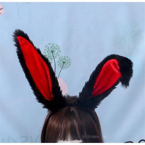 Cute Women Girls Bunny Ears Headband Lolita Cosplay Fluffy Plush Sweet Long Rabbit Ears Bandana Hair Hoop Cartoon Anime Kawaii