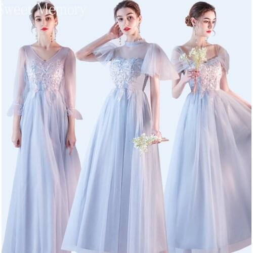 Sweet Memory Elegant Women Pink Blue Gray Robes Long Tulle Wedding Party Bridesmaid Dresses Bride Guest Dress Lady Vestidos