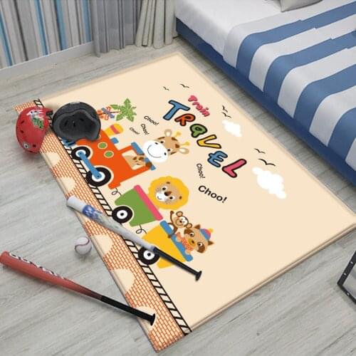 Cute Animal Train Pattern Baby Hand Print Carpet Baby Play Mat Children Carpet Non-Slip Children Safety Flannel Cat Carpet