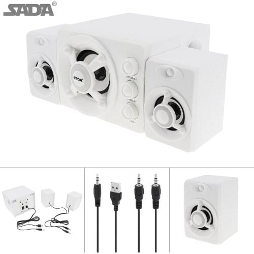 Mini White 3W Wooden 3D Surround Sound Subwoofer Music USB Computer Speaker with Luminescent Lamp for Desktop TV PC Smartphone