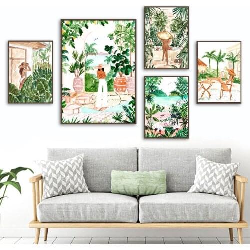 Peace Morocco Pool Party Girl Hotel Vacation Wall Art Print Canvas Painting Nordic Poster Wall Pictures For Living Room Decor