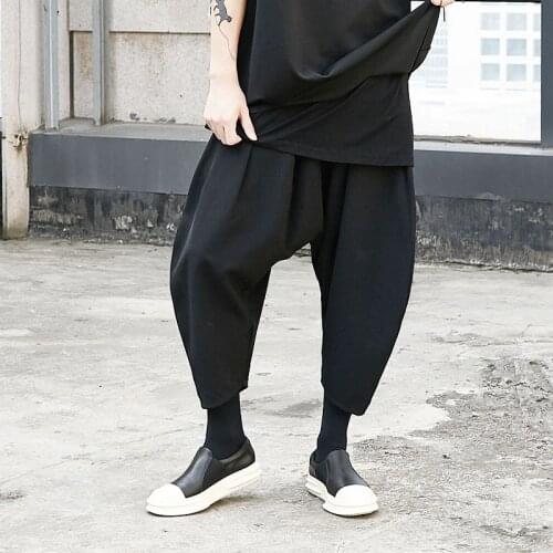 Men Japan Kimono Black Pants Male Streetwear Hip Hop Punk Gothic Harem Trousers Oversize Loose Casual Joggers Sweatpants