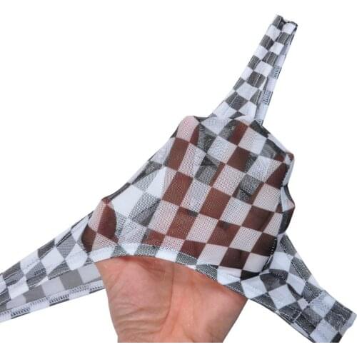 Mens Pouch T-back Airy Tanga Underwear Sissy String Sheer Plaid Mesh Thongs