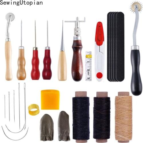 28PCS Leather Tool Kit Leather Working Tools Leather Sewing Kit with Leather Thread Leather Stitching Fit Homemakerts