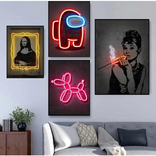 Neon Street Art Graffiti Creation Print Poster Hepburn Monalisa Boombox Canvas Painting Balloon Dog Wall Pictures Bar Room Decor