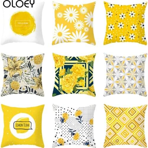 Nordic Geometric Polyester Pillow Case Yellow Floral Decorative Pillowcase for Sofa Seat Living Room Cushion Cover Home Decor