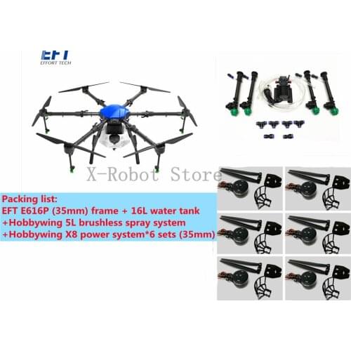 New Design EFT 616P Agricultural Spraying drone E616S 16KG 35mm 40mm Folding Wheelbase Frame With Hobbywing X8 power system kit
