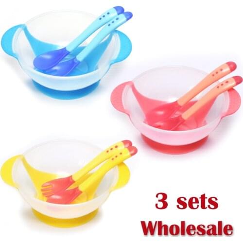 Wholesale 3sets Baby Bowl Training Bowl Spoon Tableware Set Dinner Learning Dishes with Suction Cup Children Training Dinnerware