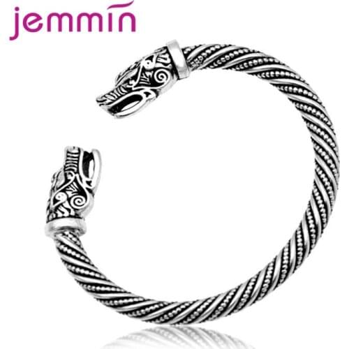 Unisex Punk Style Dragon 925 Silver Open Cuff Women Bracelets & Bangles Animal Design Spirit Banquet Wedding Party Jewelry