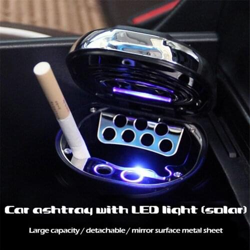 1PCS Car LED Ashtray Garbage Coin Storage Cup Container Cigar Ash Tray Car Styling Universal Solar powered Ashtrays
