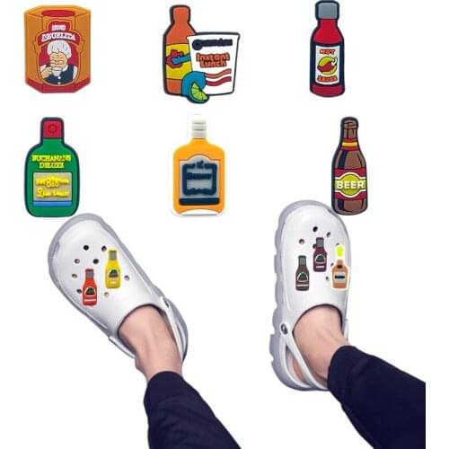 1pcs Beer Wine Clog Charms Mexican Style Hot Sause Instant Lunch Shoe Charms Accessories for Garden Shoes Sandals Adults Gift