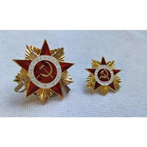 Gold plate 2pcs Big and small size Russian German WWII Soviet Red Star Medal Gold plated