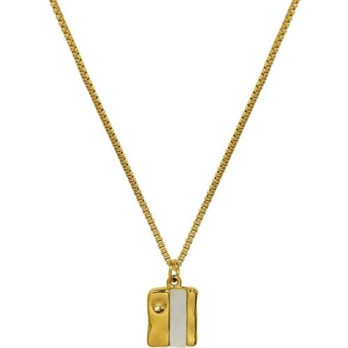 Simple Stainless Steel Irregular Square Pendant Necklaces Inlay Natural Shell Box Chain Clavicle Necklaces Collares Para Mujer