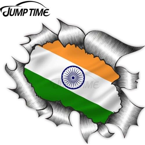 Jump Time Ripped Torn Metal Design With India Indian Flag Motif External Vinyl Car Sticker for Windows Bumper