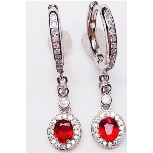 Natural real ruby hoop earring 4*5mm 0.5ct*2pcs gemstone 925 sterling silver Per jewelry Fine jewelry For men women X2172